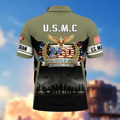 Premium America 250th Anniversary US Veteran Polo Shirt, Gifts for U.S. Veterans, Gifts for Independence Day, Veterans Day