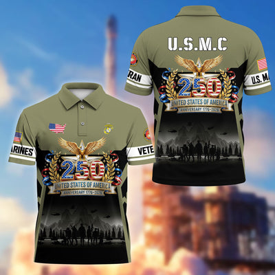 Premium America 250th Anniversary US Veteran Polo Shirt, Gifts for U.S. Veterans, Gifts for Independence Day, Veterans Day