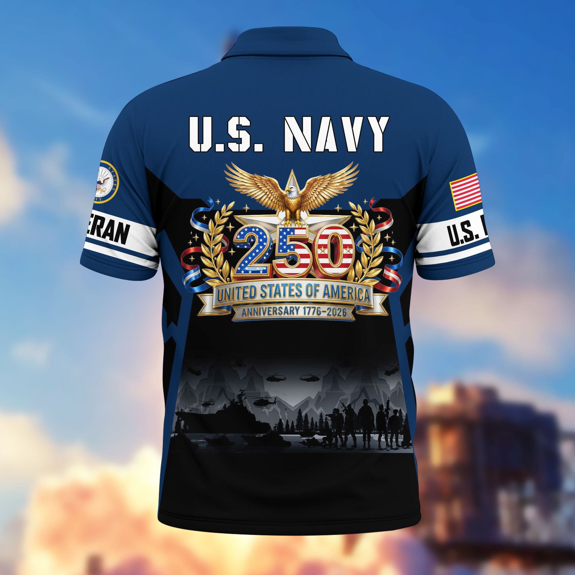 Premium America 250th Anniversary US Veteran Polo Shirt, Gifts for U.S. Veterans, Gifts for Independence Day, Veterans Day