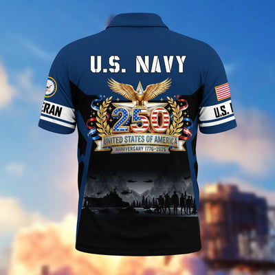 Premium America 250th Anniversary US Veteran Polo Shirt, Gifts for U.S. Veterans, Gifts for Independence Day, Veterans Day
