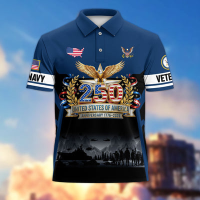 Premium America 250th Anniversary US Veteran Polo Shirt, Gifts for U.S. Veterans, Gifts for Independence Day, Veterans Day