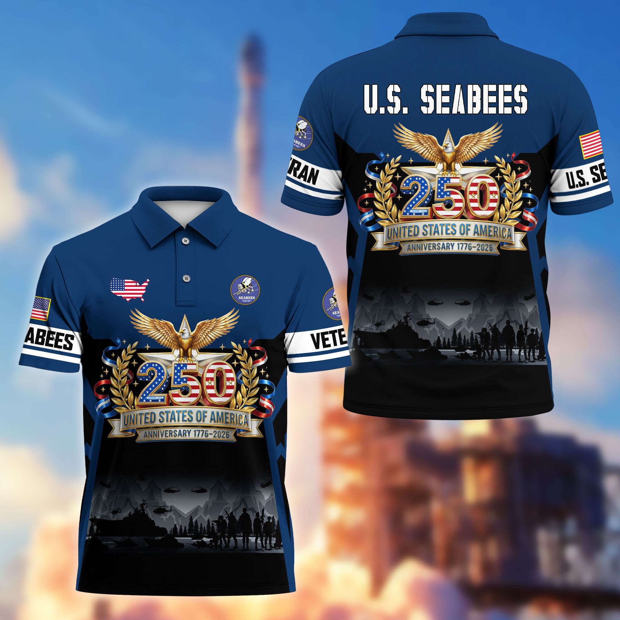 Premium America 250th Anniversary US Veteran Polo Shirt, Gifts for U.S. Veterans, Gifts for Independence Day, Veterans Day