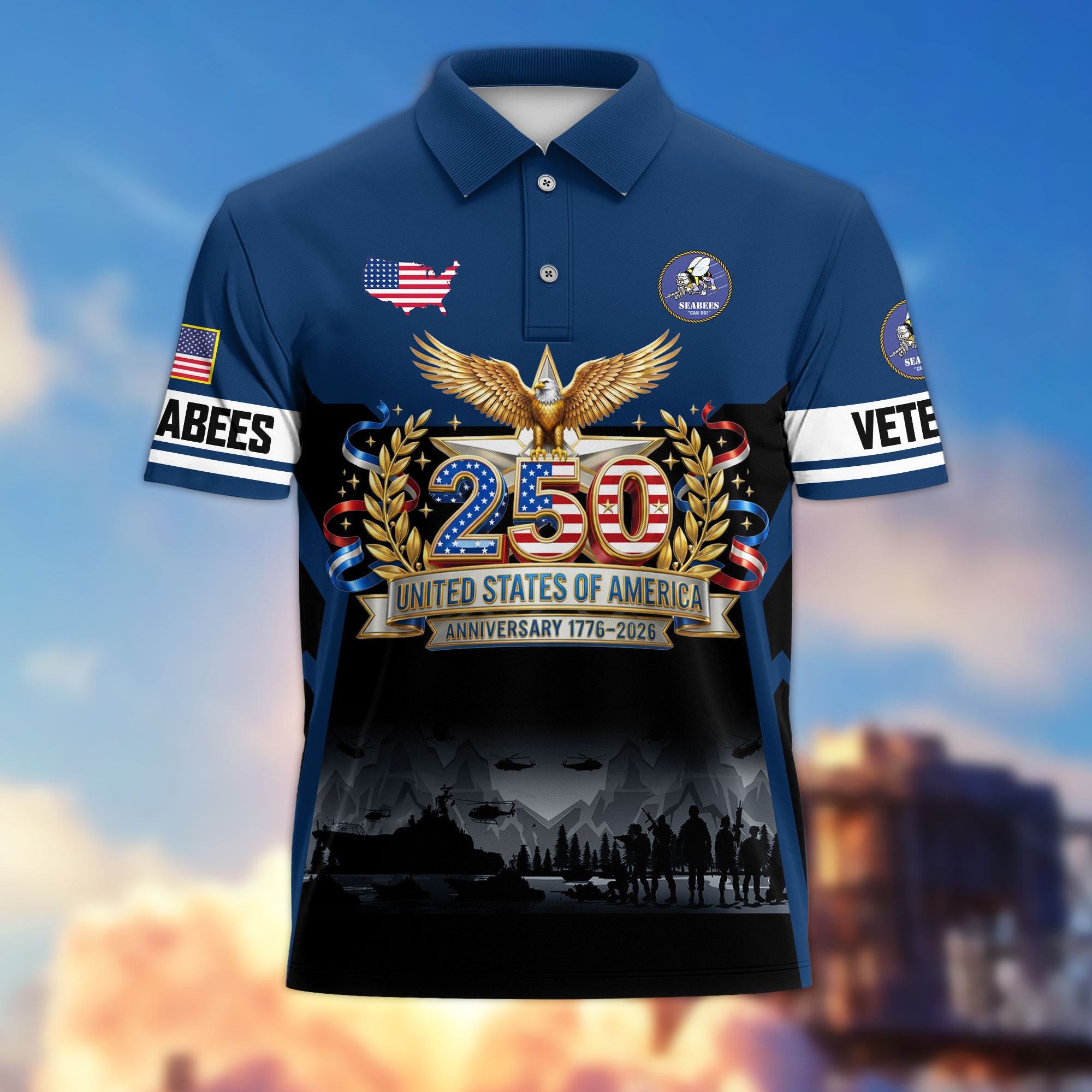 Premium America 250th Anniversary US Veteran Polo Shirt, Gifts for U.S. Veterans, Gifts for Independence Day, Veterans Day