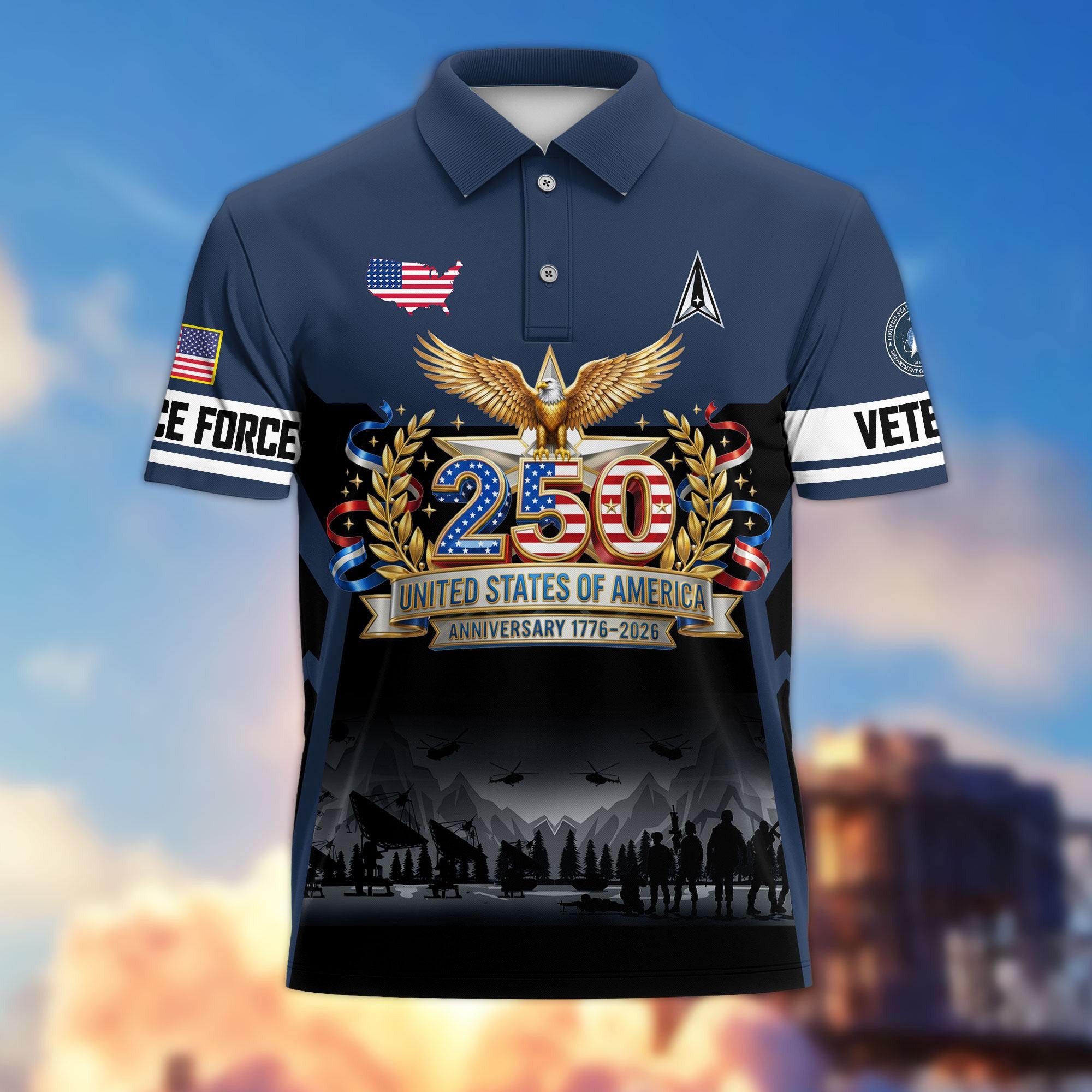Premium America 250th Anniversary US Veteran Polo Shirt, Gifts for U.S. Veterans, Gifts for Independence Day, Veterans Day
