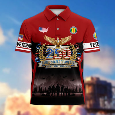 Premium America 250th Anniversary US Veteran Polo Shirt, Gifts for U.S. Veterans, Gifts for Independence Day, Veterans Day