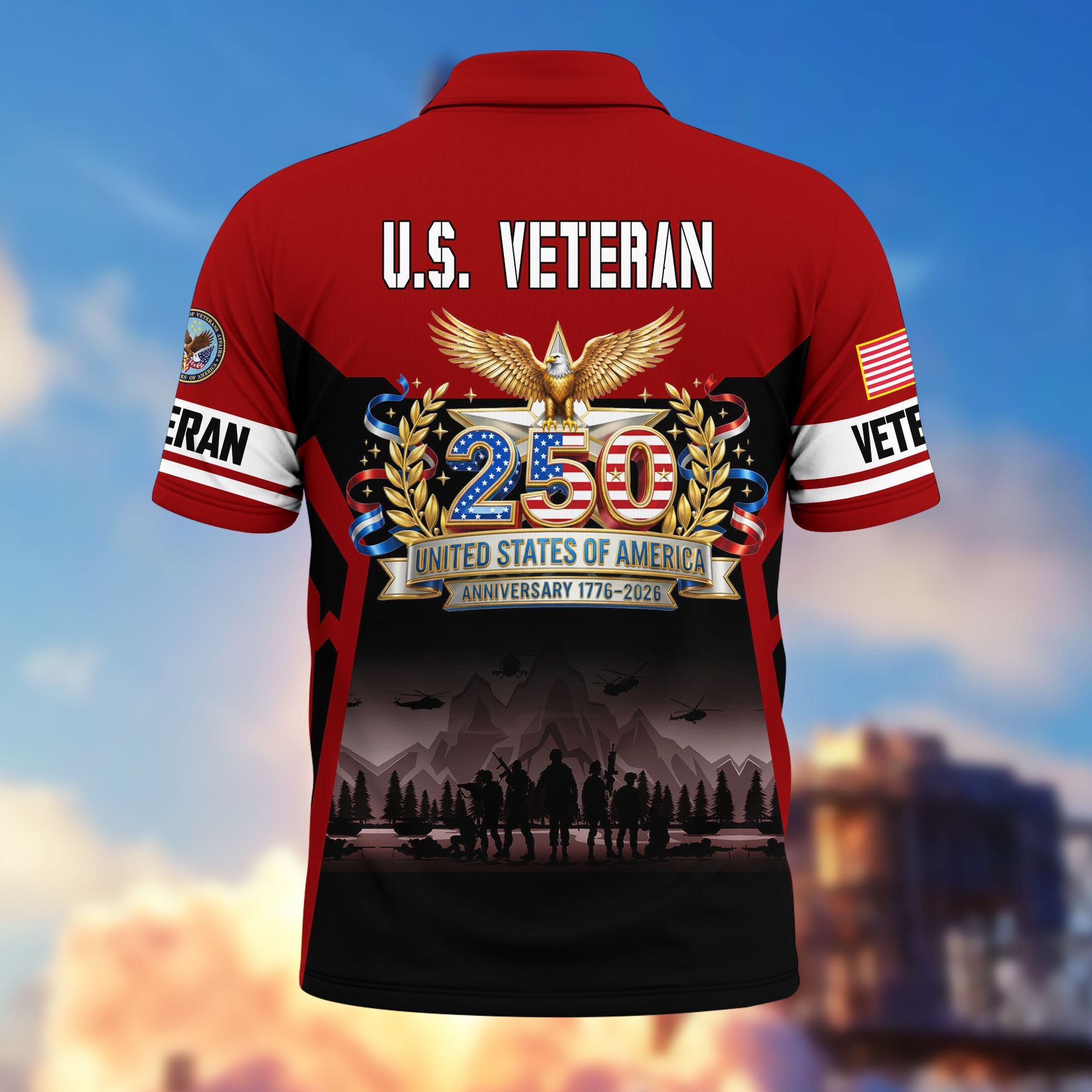 Premium America 250th Anniversary US Veteran Polo Shirt, Gifts for U.S. Veterans, Gifts for Independence Day, Veterans Day