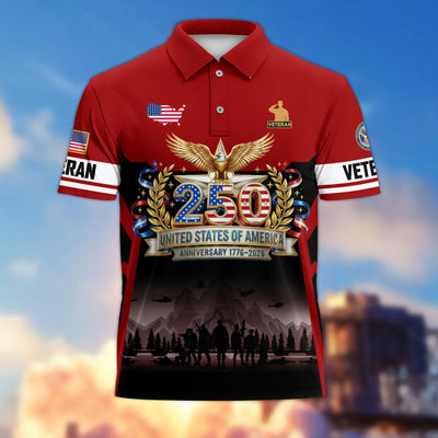 Premium America 250th Anniversary US Veteran Polo Shirt, Gifts for U.S. Veterans, Gifts for Independence Day, Veterans Day