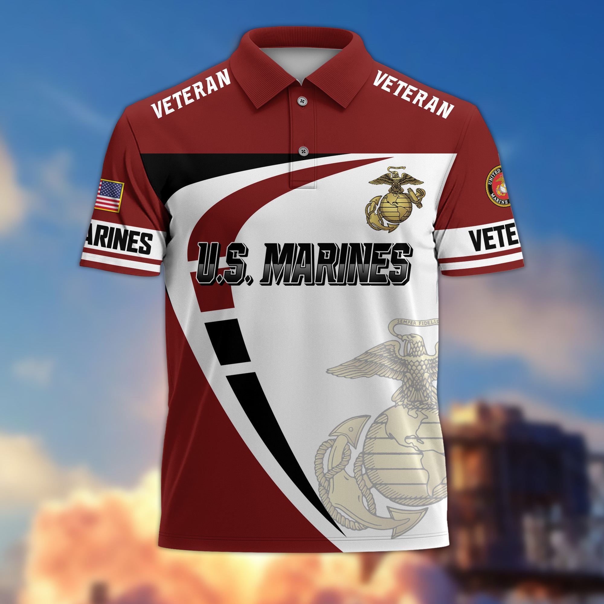 Premium US Veterans Polo Shirt, Gifts For US Veterans, Gifts On Father's Day, Veterans Day.
