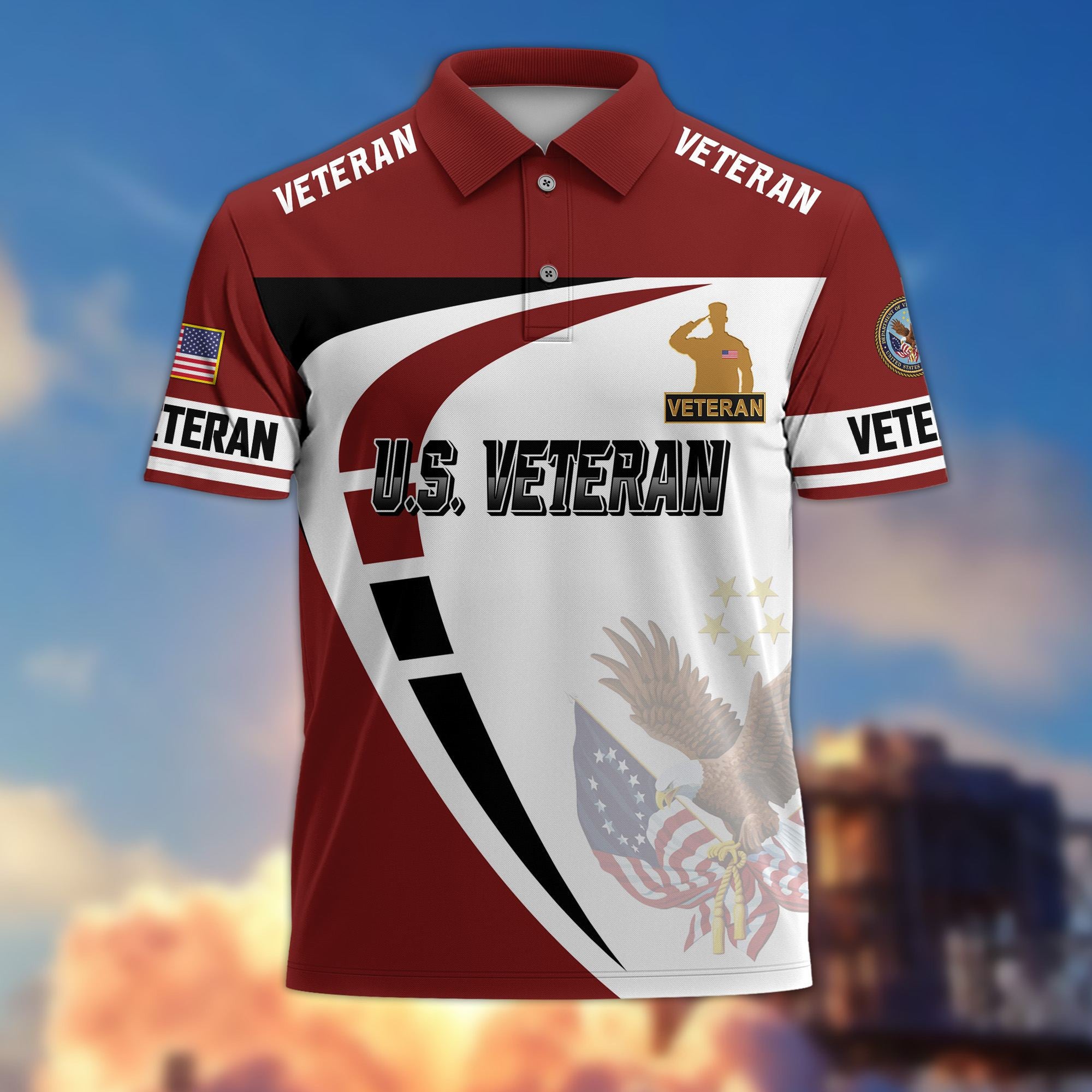 Premium US Veterans Polo Shirt, Gifts For US Veterans, Gifts On Father's Day, Veterans Day.
