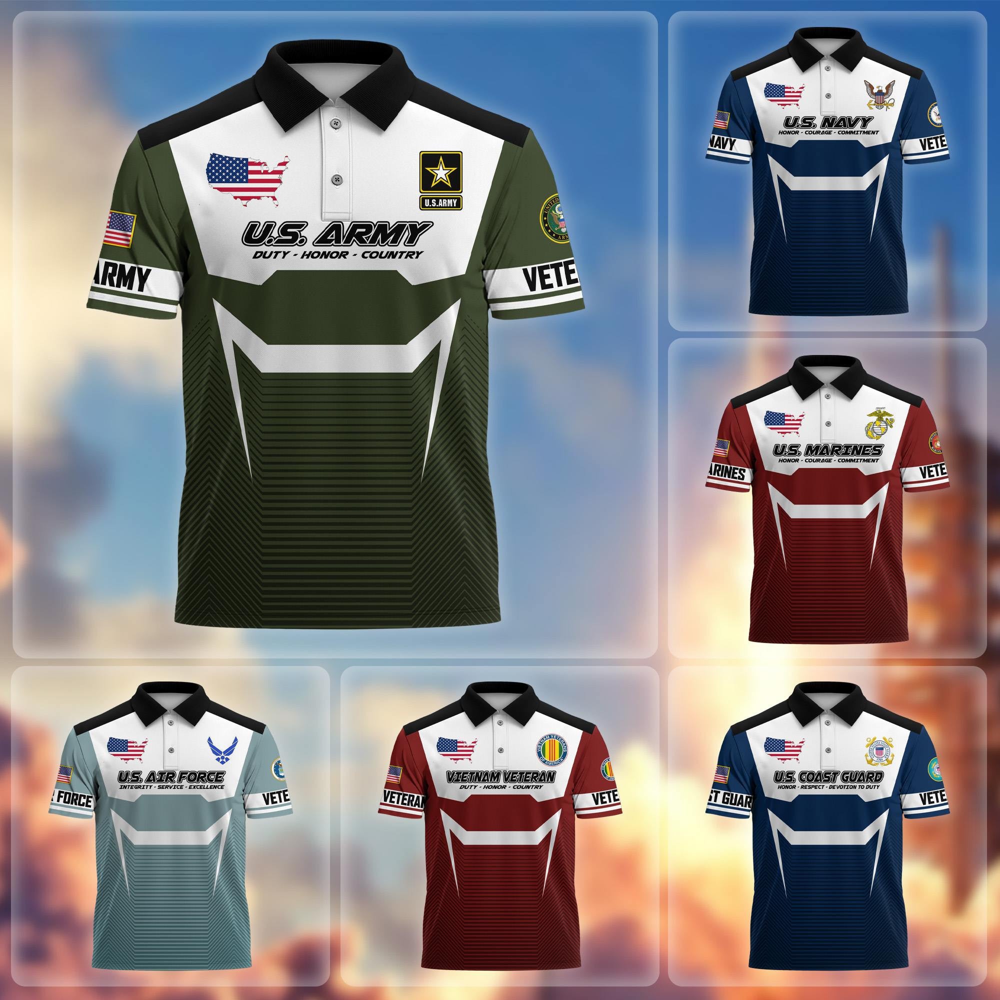 Premium US Veterans Polo Shirt, Gifts For US Veterans, Gifts On Father's Day, Veterans Day.