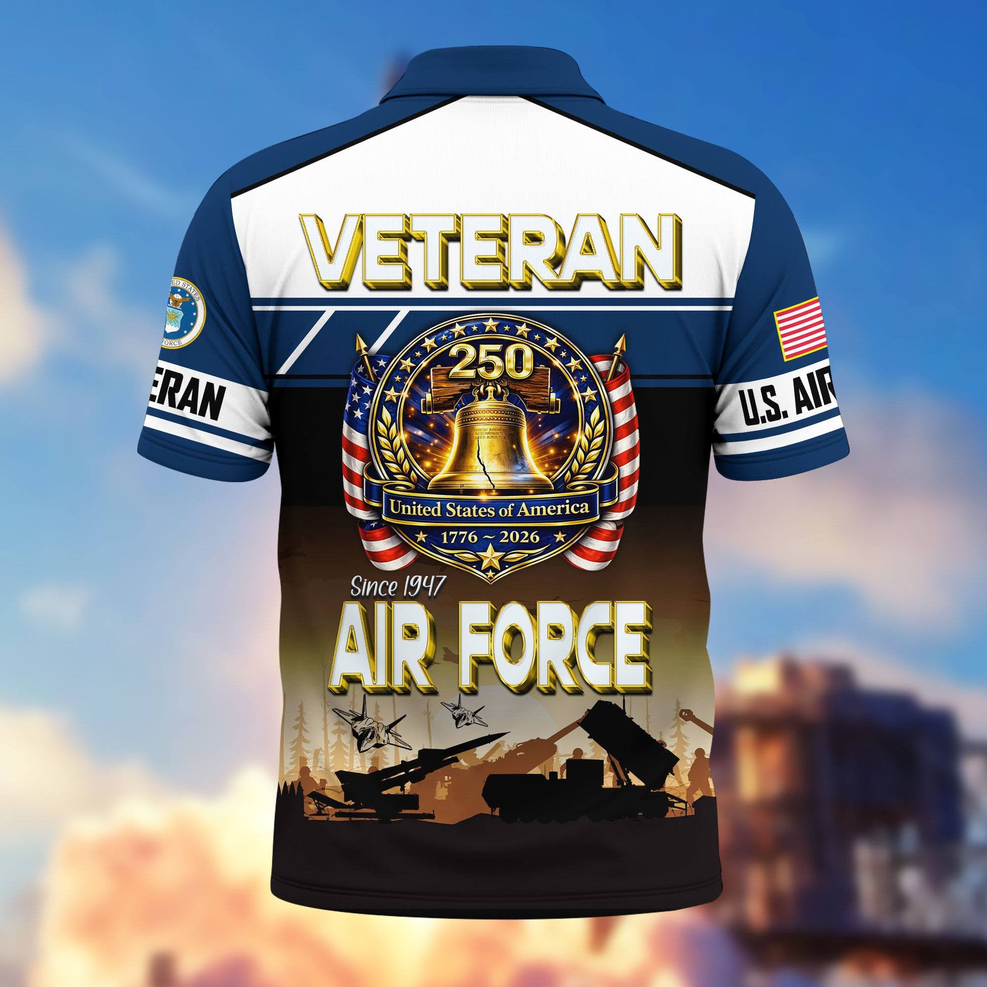 Premium America 250th Anniversary US Veteran Polo Shirt, Gifts for U.S. Veterans, Gifts for Independence Day, Veterans Day