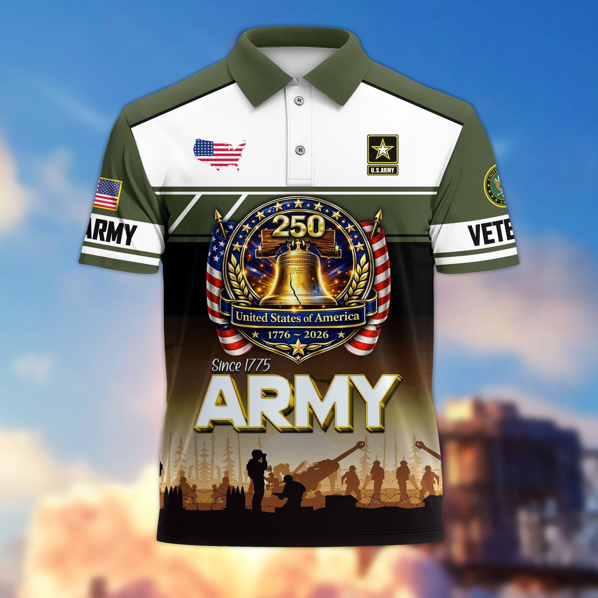 Premium America 250th Anniversary US Veteran Polo Shirt, Gifts for U.S. Veterans, Gifts for Independence Day, Veterans Day