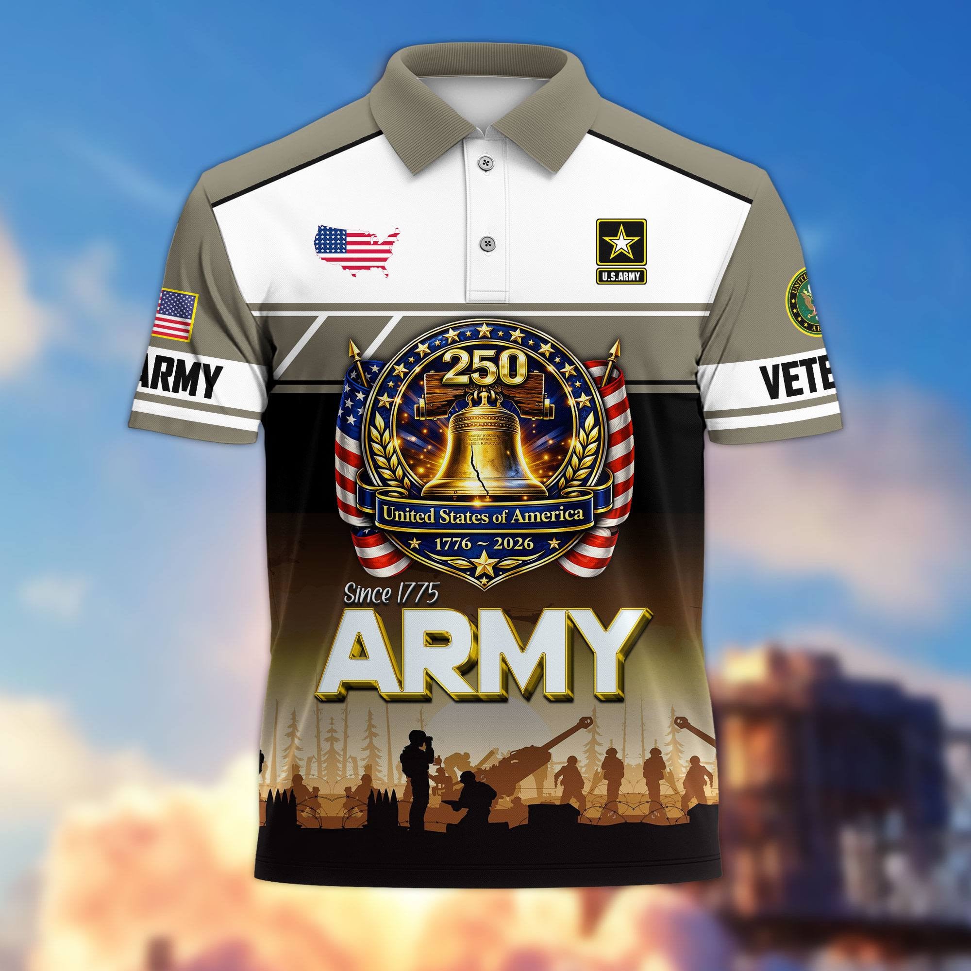 Premium America 250th Anniversary US Veteran Polo Shirt, Gifts for U.S. Veterans, Gifts for Independence Day, Veterans Day