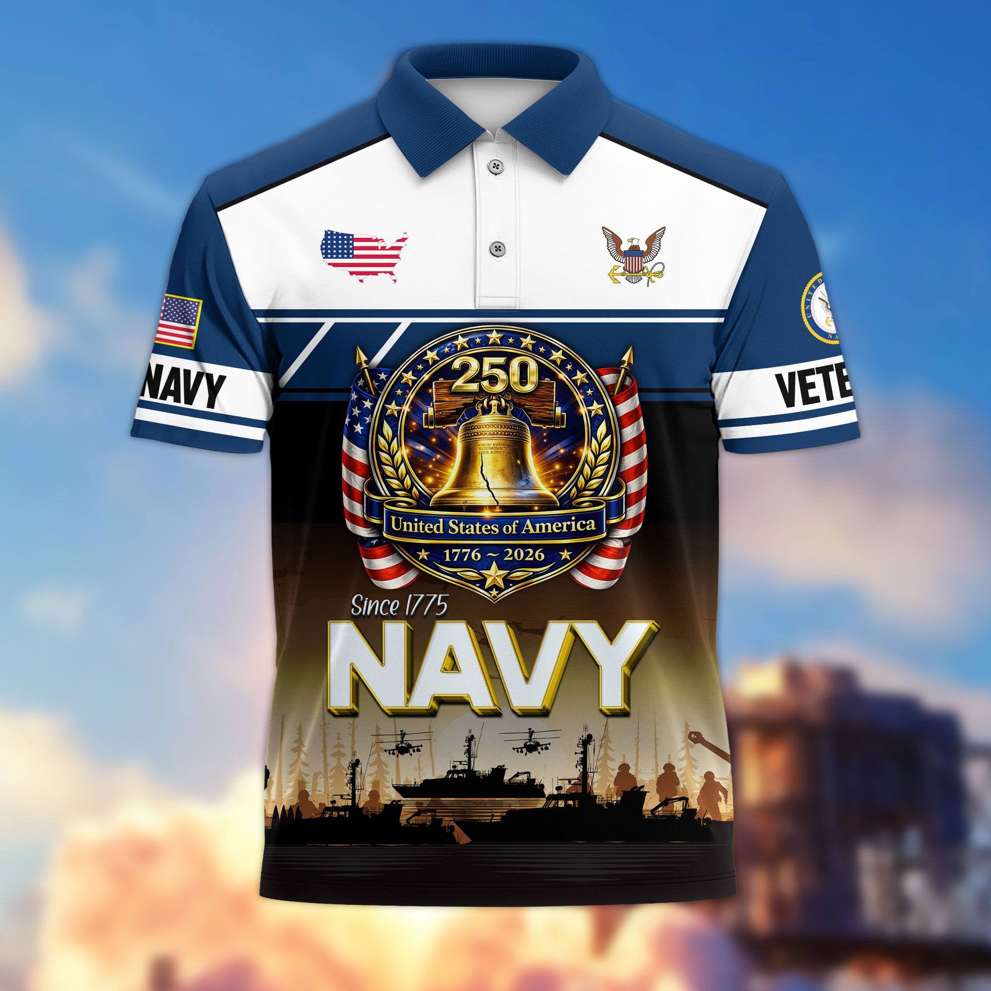 Premium America 250th Anniversary US Veteran Polo Shirt, Gifts for U.S. Veterans, Gifts for Independence Day, Veterans Day