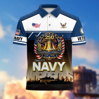 Premium America 250th Anniversary US Veteran Polo Shirt, Gifts for U.S. Veterans, Gifts for Independence Day, Veterans Day