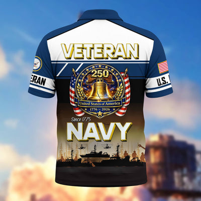 Premium America 250th Anniversary US Veteran Polo Shirt, Gifts for U.S. Veterans, Gifts for Independence Day, Veterans Day