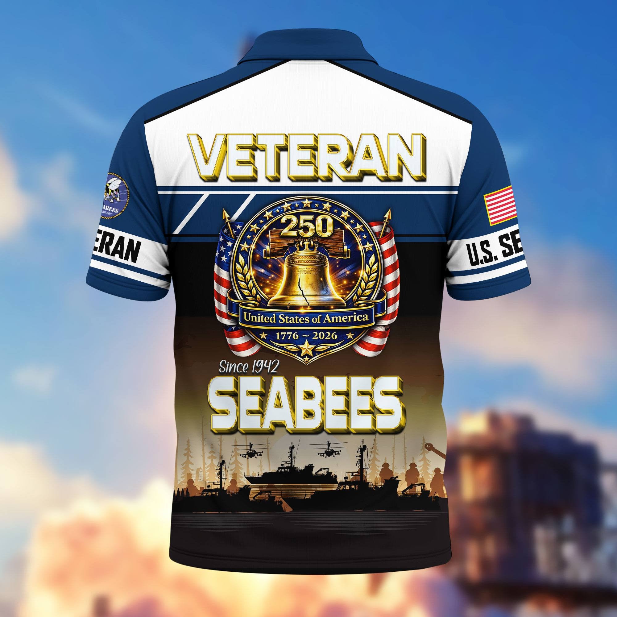 Premium America 250th Anniversary US Veteran Polo Shirt, Gifts for U.S. Veterans, Gifts for Independence Day, Veterans Day
