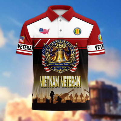 Premium America 250th Anniversary US Veteran Polo Shirt, Gifts for U.S. Veterans, Gifts for Independence Day, Veterans Day