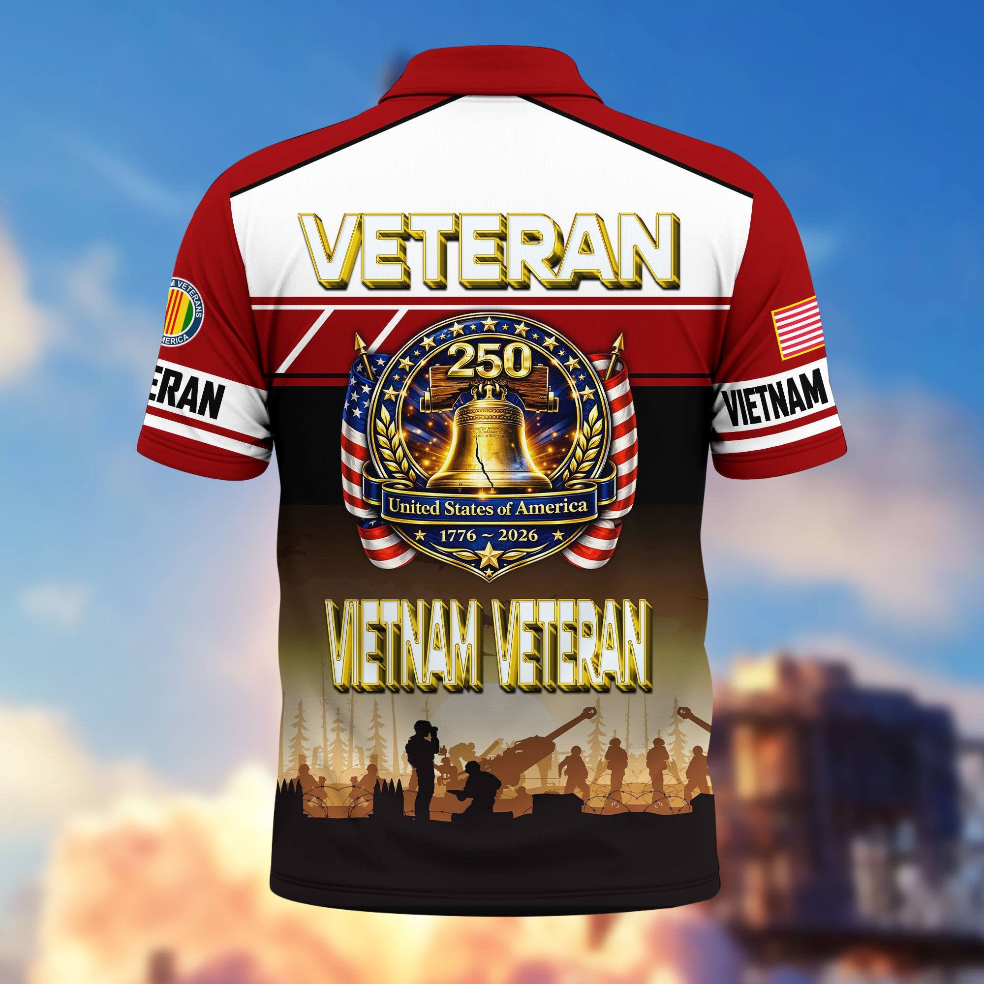 Premium America 250th Anniversary US Veteran Polo Shirt, Gifts for U.S. Veterans, Gifts for Independence Day, Veterans Day