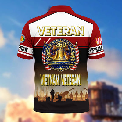 Premium America 250th Anniversary US Veteran Polo Shirt, Gifts for U.S. Veterans, Gifts for Independence Day, Veterans Day