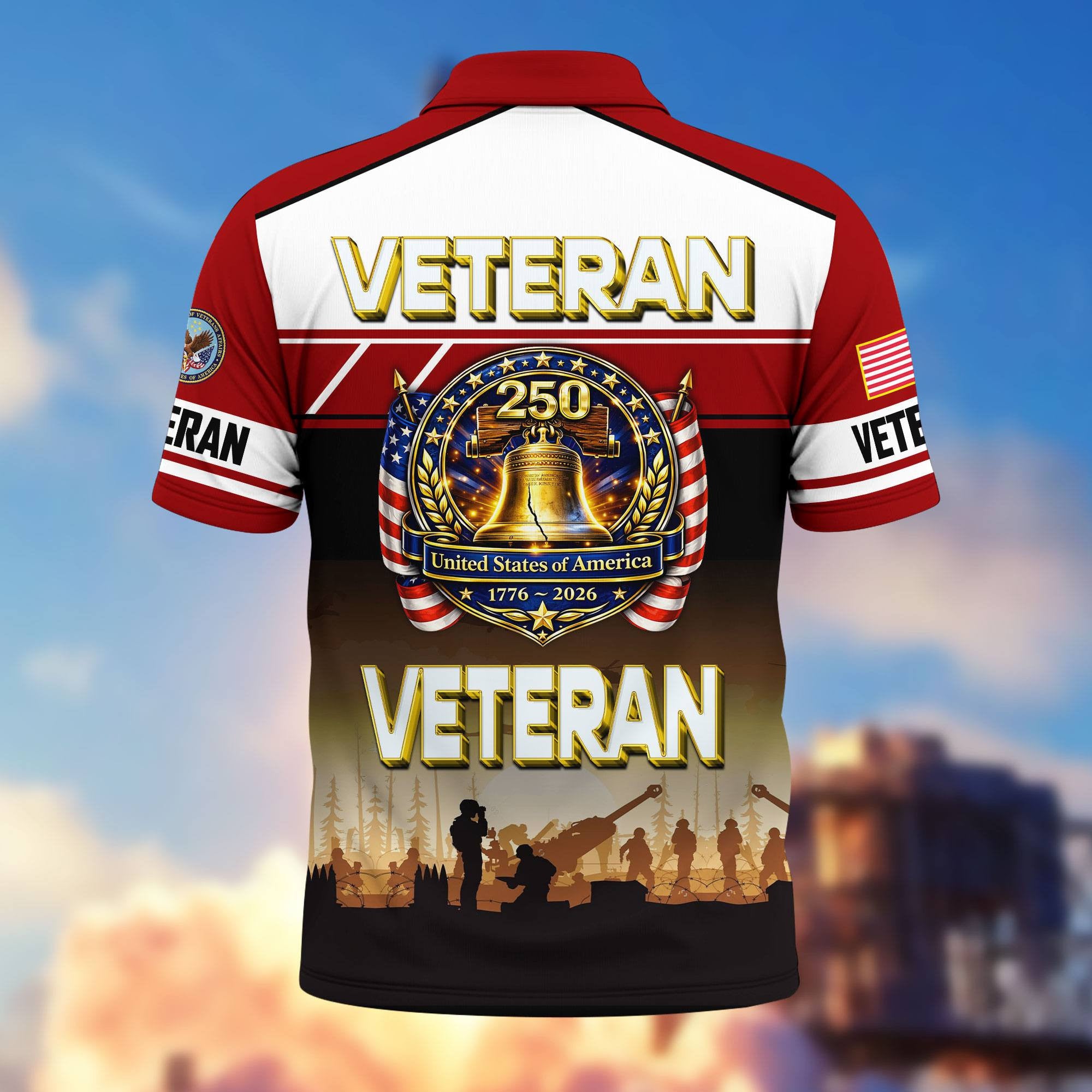 Premium America 250th Anniversary US Veteran Polo Shirt, Gifts for U.S. Veterans, Gifts for Independence Day, Veterans Day