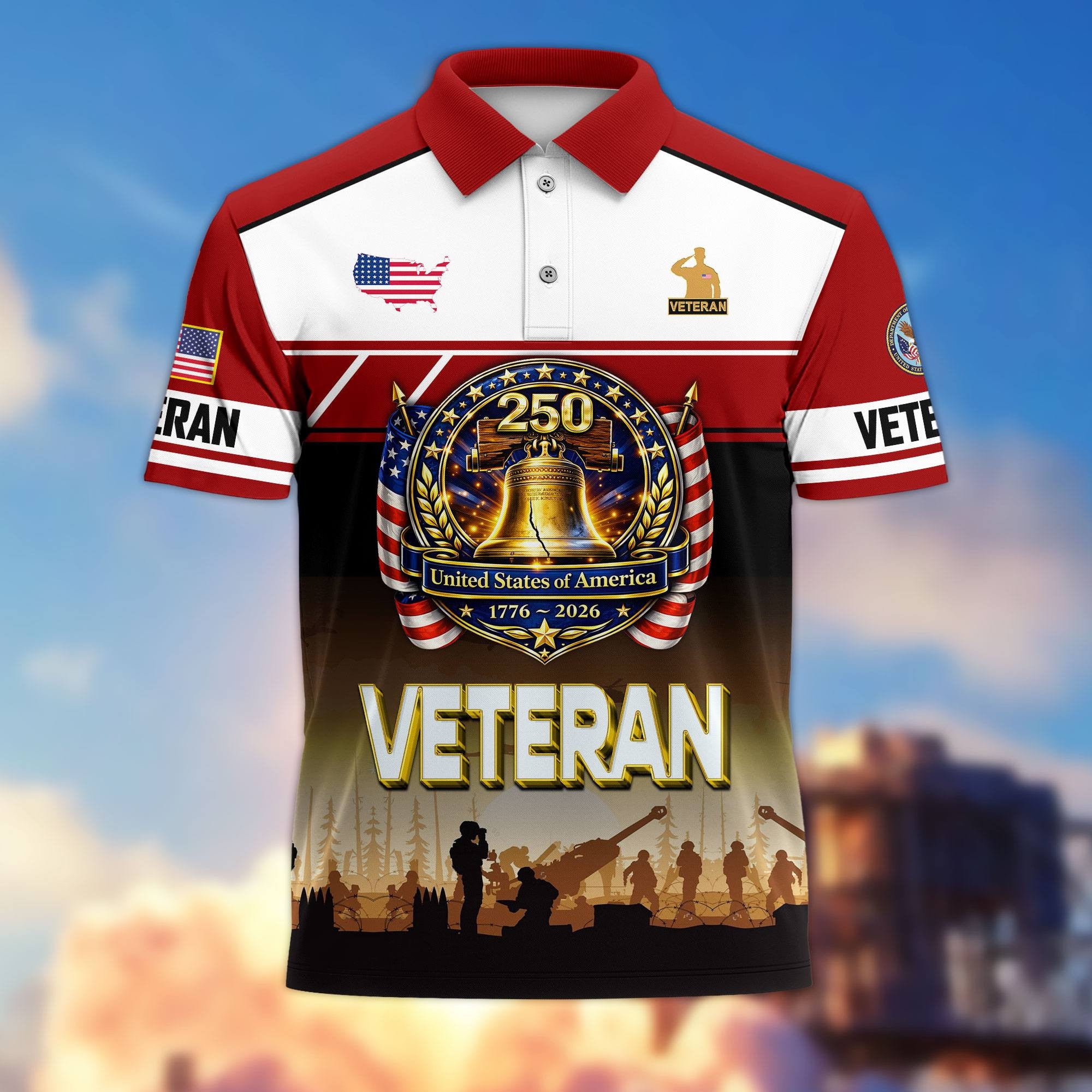 Premium America 250th Anniversary US Veteran Polo Shirt, Gifts for U.S. Veterans, Gifts for Independence Day, Veterans Day