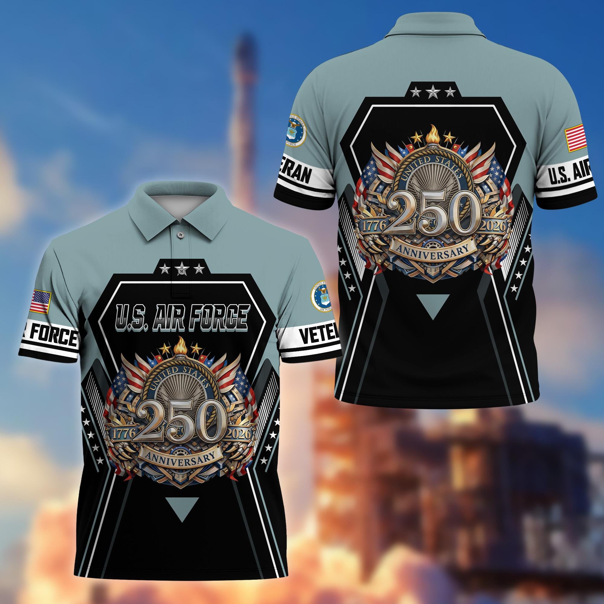 Premium America 250th Anniversary US Veteran Polo Shirt, Gifts For U.S. Veterans, Gifts For Independence Day, Veterans Day