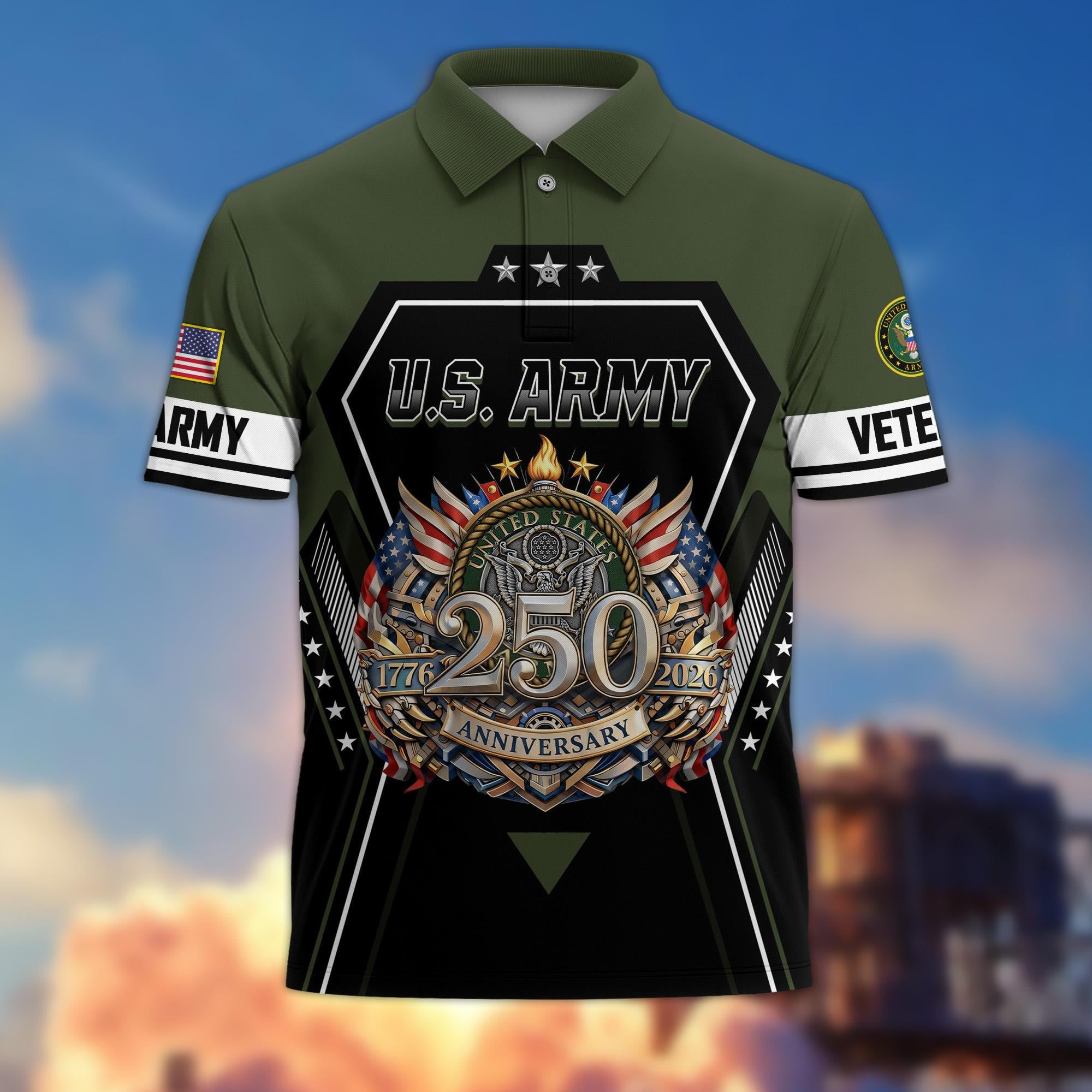 Premium America 250th Anniversary US Veteran Polo Shirt, Gifts For U.S. Veterans, Gifts For Independence Day, Veterans Day