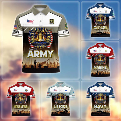 Premium America 250th Anniversary US Veteran Polo Shirt, Gifts for U.S. Veterans, Gifts for Independence Day, Veterans Day