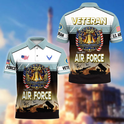 Premium America 250th Anniversary US Veteran Polo Shirt, Gifts for U.S. Veterans, Gifts for Independence Day, Veterans Day