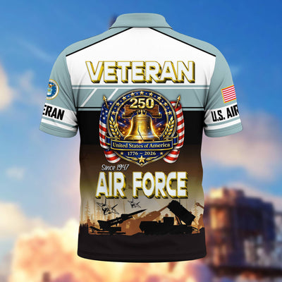 Premium America 250th Anniversary US Veteran Polo Shirt, Gifts for U.S. Veterans, Gifts for Independence Day, Veterans Day