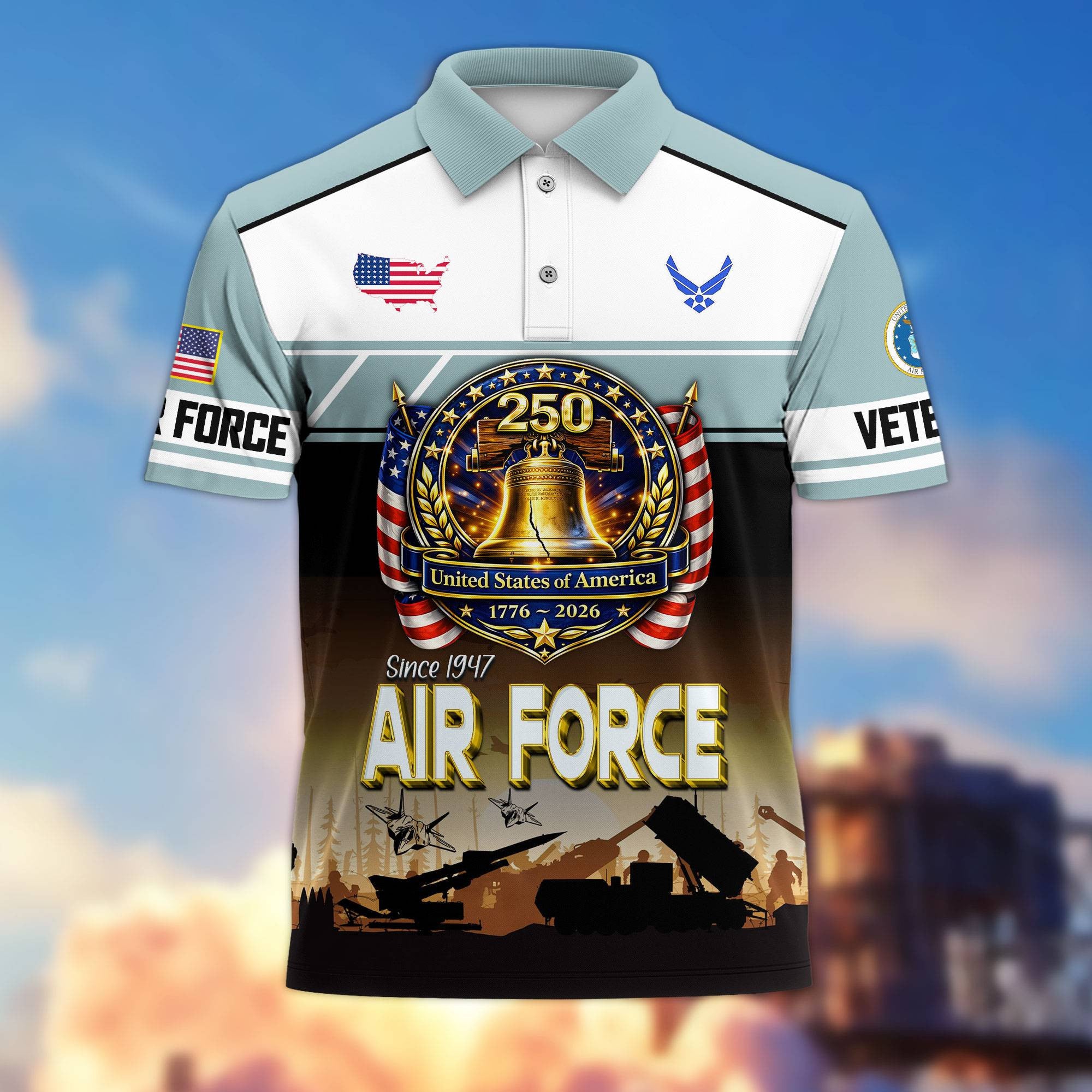 Premium America 250th Anniversary US Veteran Polo Shirt, Gifts for U.S. Veterans, Gifts for Independence Day, Veterans Day
