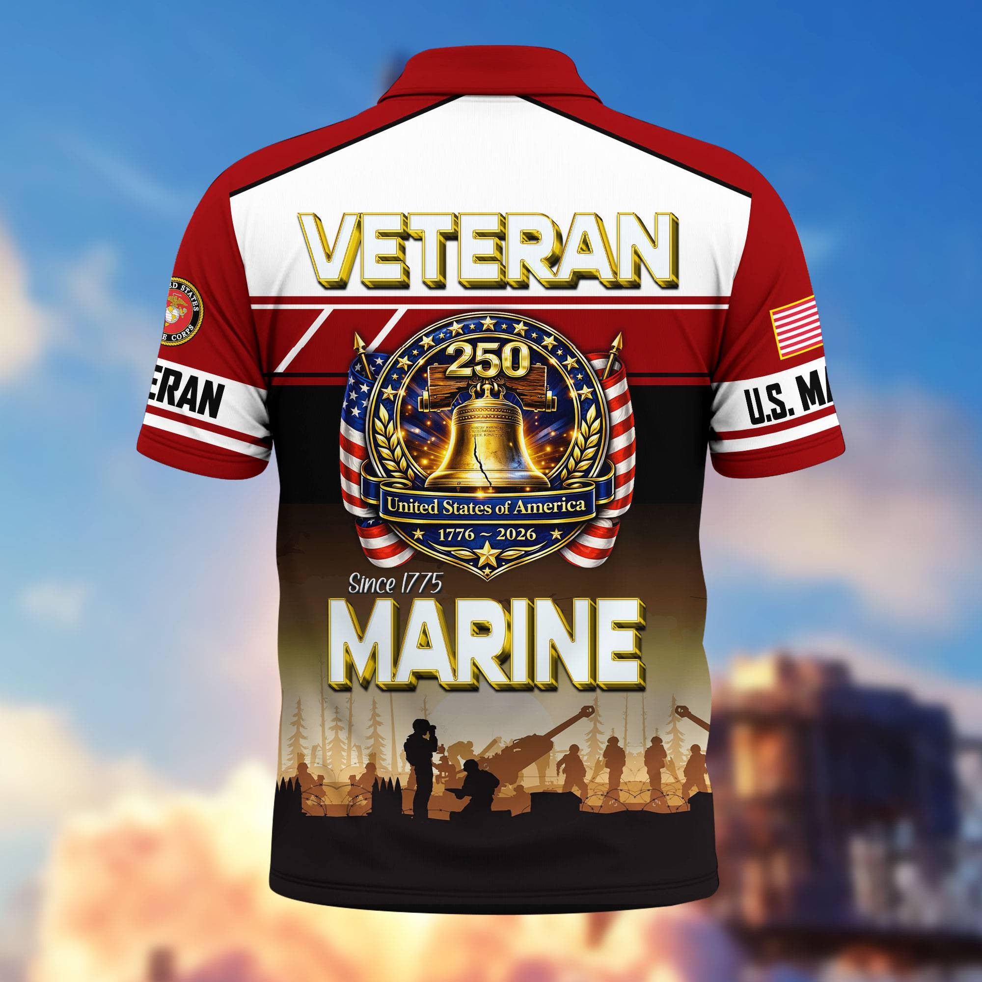 Premium America 250th Anniversary US Veteran Polo Shirt, Gifts for U.S. Veterans, Gifts for Independence Day, Veterans Day