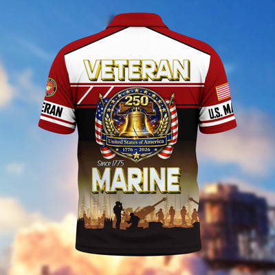 Premium America 250th Anniversary US Veteran Polo Shirt, Gifts for U.S. Veterans, Gifts for Independence Day, Veterans Day