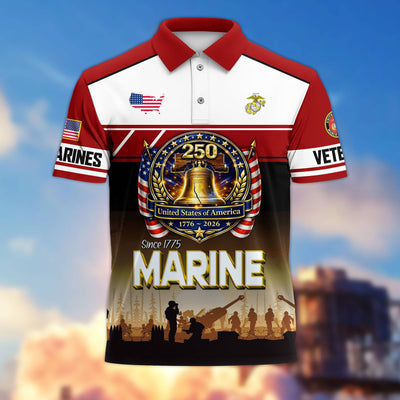 Premium America 250th Anniversary US Veteran Polo Shirt, Gifts for U.S. Veterans, Gifts for Independence Day, Veterans Day