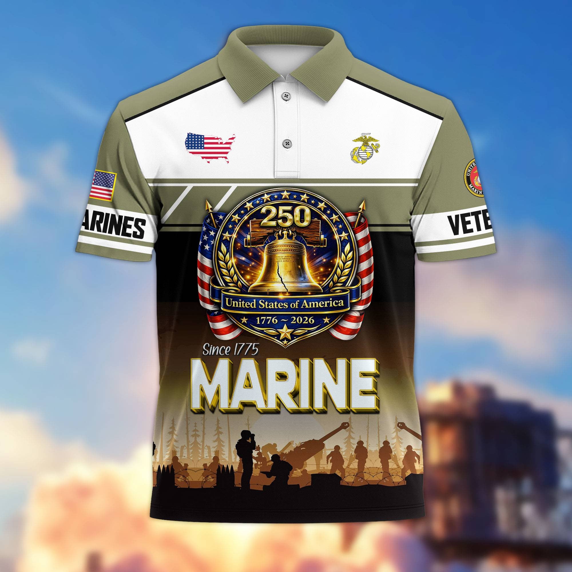 Premium America 250th Anniversary US Veteran Polo Shirt, Gifts for U.S. Veterans, Gifts for Independence Day, Veterans Day