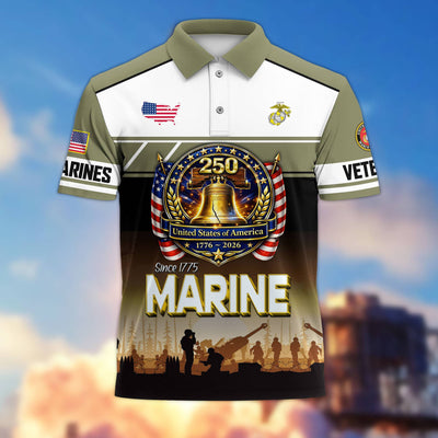 Premium America 250th Anniversary US Veteran Polo Shirt, Gifts for U.S. Veterans, Gifts for Independence Day, Veterans Day