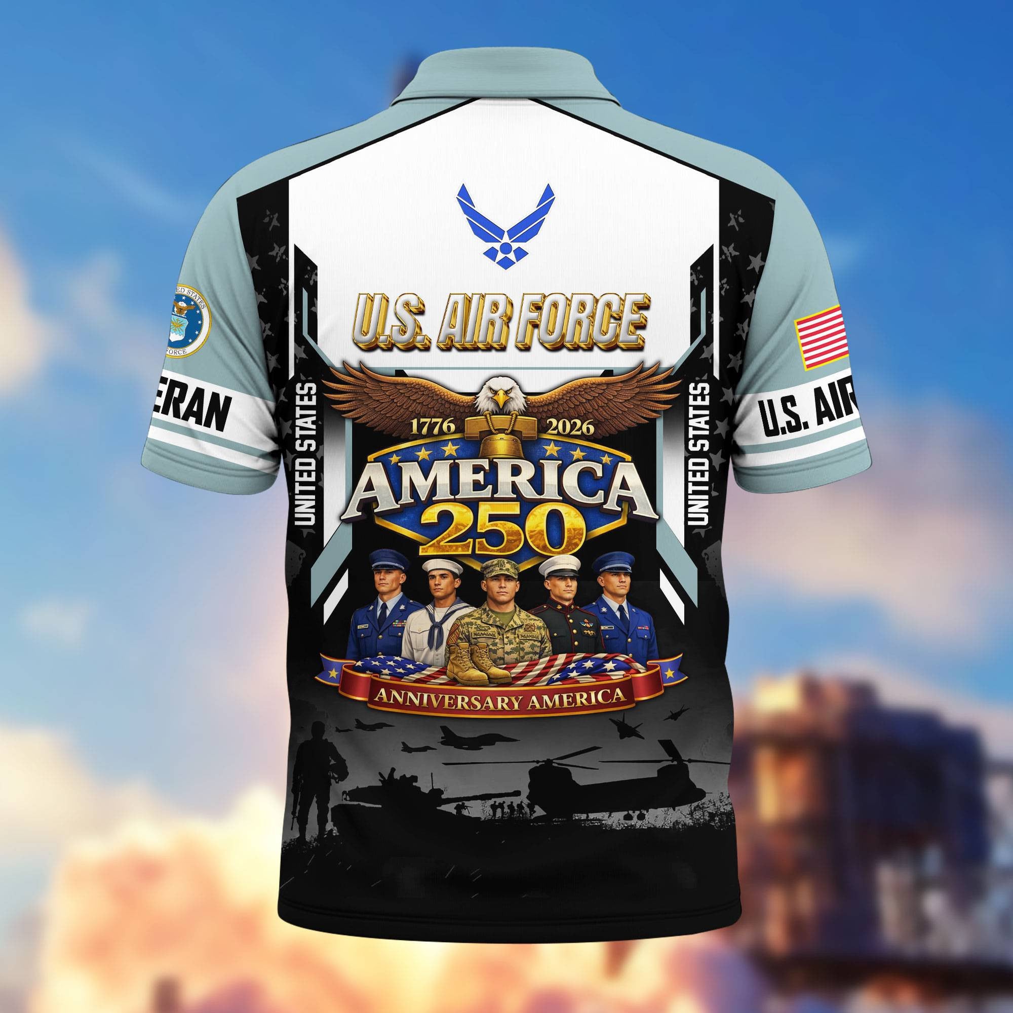 Premium America 250th Anniversary US Veteran Polo Shirt, Gifts for U.S. Veterans, Gifts for Independence Day, Veterans Day