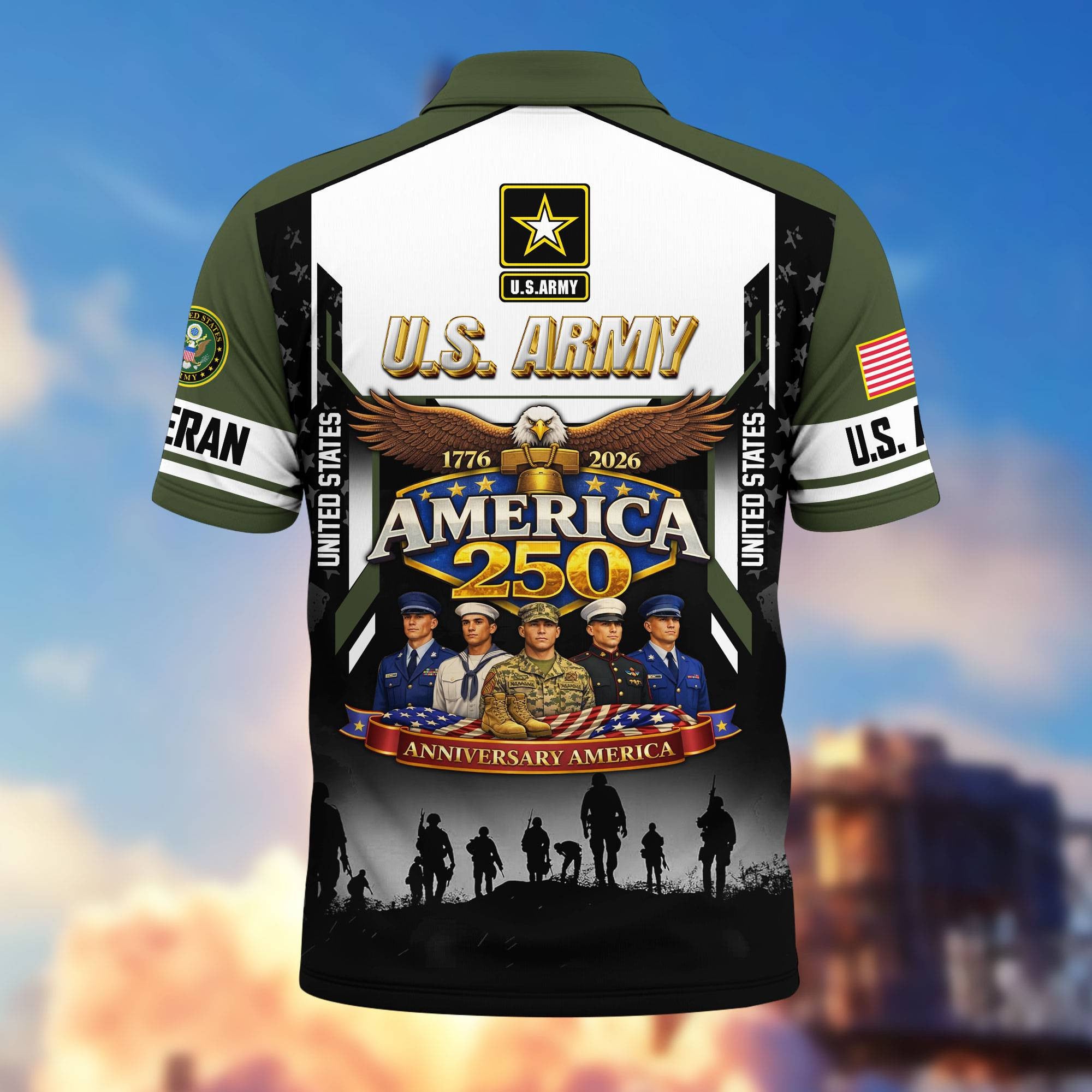 Premium America 250th Anniversary US Veteran Polo Shirt, Gifts for U.S. Veterans, Gifts for Independence Day, Veterans Day