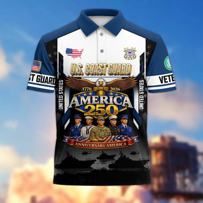 Premium America 250th Anniversary US Veteran Polo Shirt, Gifts for U.S. Veterans, Gifts for Independence Day, Veterans Day
