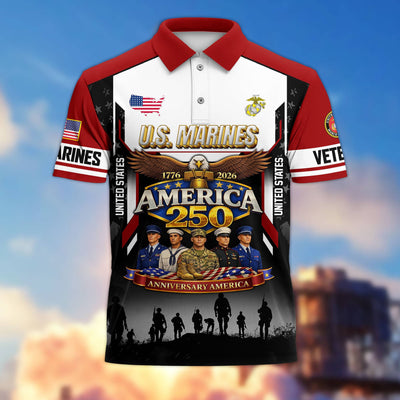Premium America 250th Anniversary US Veteran Polo Shirt, Gifts for U.S. Veterans, Gifts for Independence Day, Veterans Day