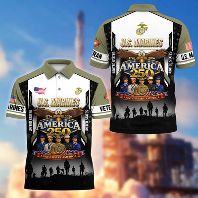 Premium America 250th Anniversary US Veteran Polo Shirt, Gifts for U.S. Veterans, Gifts for Independence Day, Veterans Day