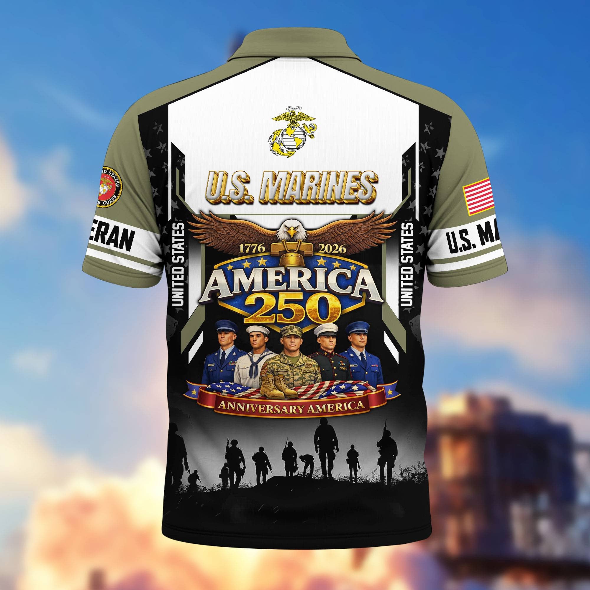 Premium America 250th Anniversary US Veteran Polo Shirt, Gifts for U.S. Veterans, Gifts for Independence Day, Veterans Day