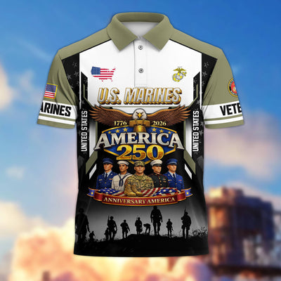 Premium America 250th Anniversary US Veteran Polo Shirt, Gifts for U.S. Veterans, Gifts for Independence Day, Veterans Day