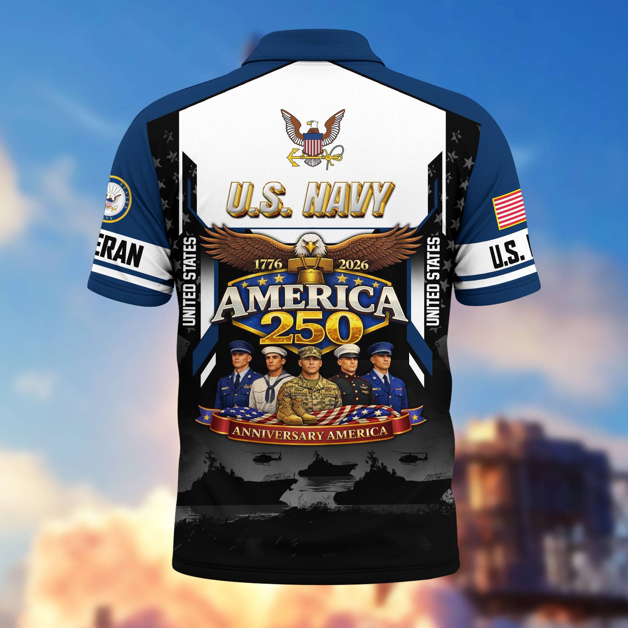 Premium America 250th Anniversary US Veteran Polo Shirt, Gifts for U.S. Veterans, Gifts for Independence Day, Veterans Day