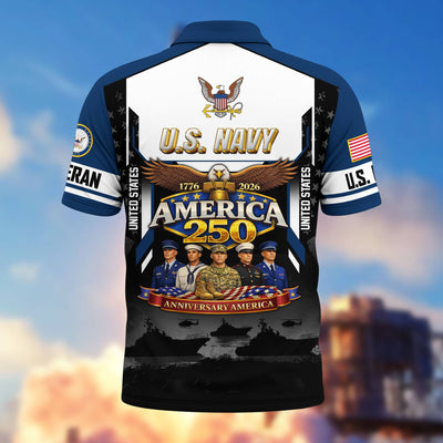 Premium America 250th Anniversary US Veteran Polo Shirt, Gifts for U.S. Veterans, Gifts for Independence Day, Veterans Day