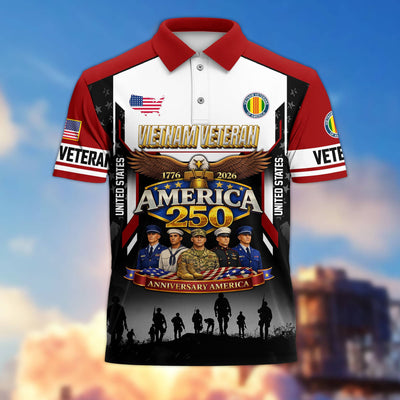 Premium America 250th Anniversary US Veteran Polo Shirt, Gifts for U.S. Veterans, Gifts for Independence Day, Veterans Day