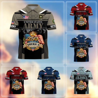 Premium America 250th Anniversary US Veteran Polo Shirt, Gifts for U.S. Veterans, Gifts for Independence Day, Veterans Day