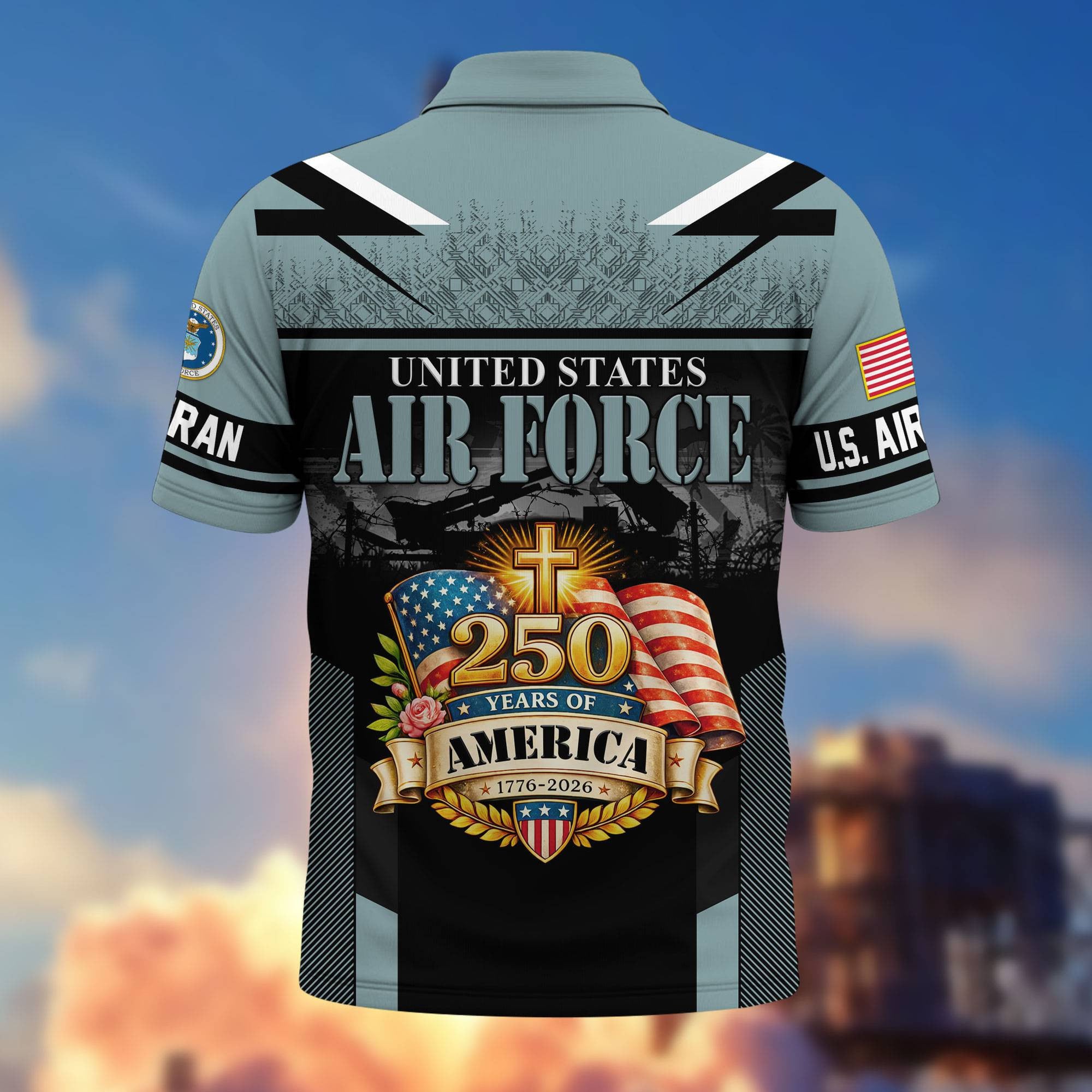 Premium America 250th Anniversary US Veteran Polo Shirt, Gifts for U.S. Veterans, Gifts for Independence Day, Veterans Day