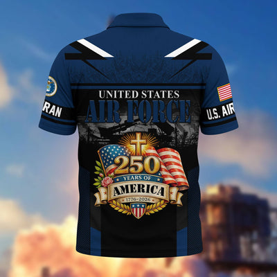 Premium America 250th Anniversary US Veteran Polo Shirt, Gifts for U.S. Veterans, Gifts for Independence Day, Veterans Day